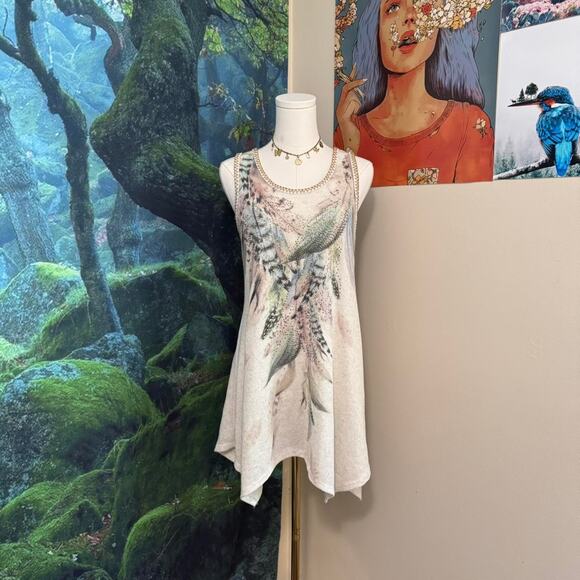 boho rhinestone feather tunic mini dress vocal small cover up festival - Picture 7 of 7